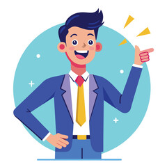 Happy man pointing into a blank copy space spot with two hands