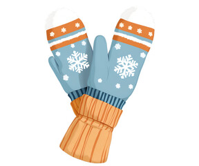 Delightful Winter Warmth, An Illustration of Cozy Mittens Adorned with Snowflake Patterns Evoking the Spirit of a Festive Holiday Season and Snowy Weather