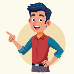 Happy man pointing into a blank copy space spot with two hands
