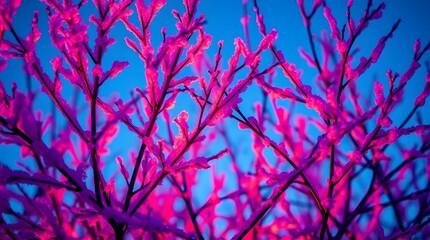 Pink Branches on Blue: A Captivating Scene of Vibrant Pink Branches Against a Soft Blue Sky