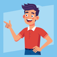 Happy man pointing into a blank copy space spot with two hands