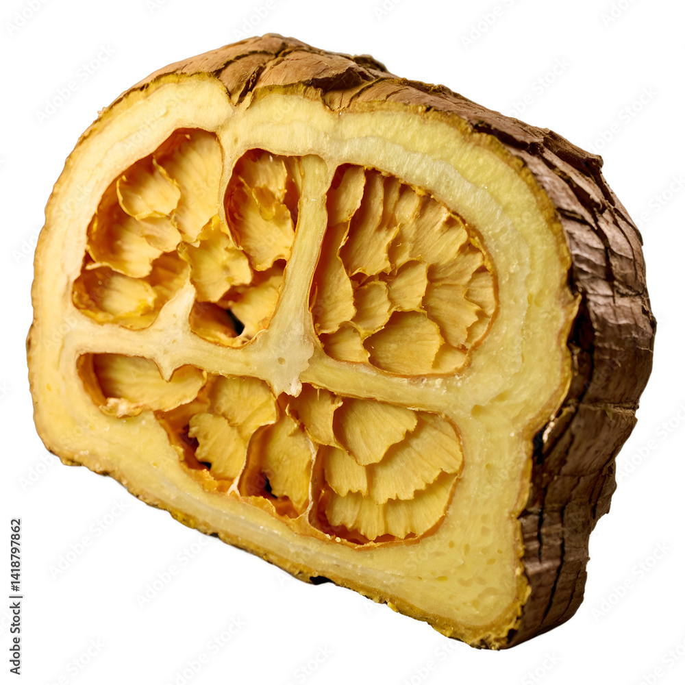 Poster detailed cross-sectional view of fresh ginger showcasing its intricate interior structure and vibran