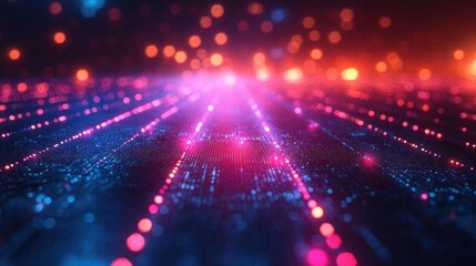 Futuristic digital data stream with neon cyberpunk glowing elements high-speed internet network connection technology communication system