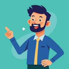 Happy man pointing into a blank copy space spot with two hands