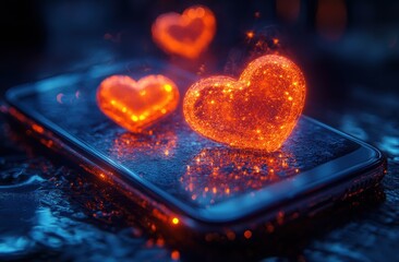 Smartphone with glowing social media icons floating in dark digital space