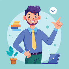 Happy man pointing into a blank copy space spot with two hands