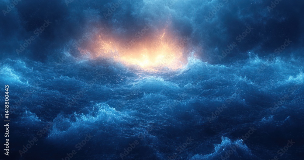 Poster deep blue gradient background with sparkling particle texture elegant smooth glowing light rich vibr