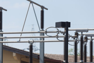 Power transmission equipment substation industrial infrastructure urban environment close-up view energy distribution system