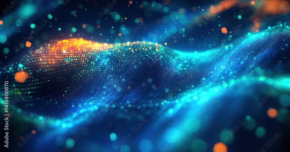 Aufkleber digital data stream flowing with glowing blue and green light fiber optic network technology abstrac