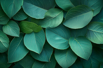 A close-up of multiple layers of leaves in varying shades of green