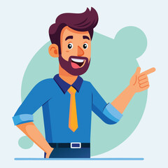 Happy man pointing into a blank copy space spot with two hands