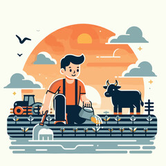 vector image of people farming