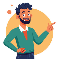 Happy man pointing into a blank copy space spot with two hands