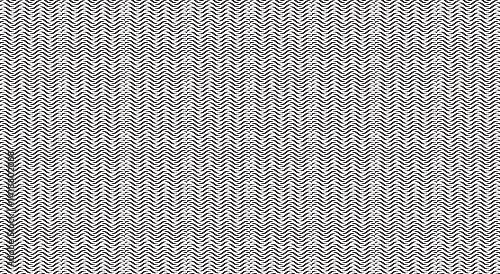Poster curving black lines interweaving, generating dynamic optical illusion pattern