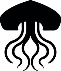 Obraz premium Silhouette Of Octopus Creature With Flowing Tentacles On An Isolated White Background