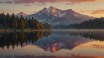 Fototapeta premium Reflection of Mountain on Calm Lake – 4K Ultra HD Nature Wallpaper8K Dreamlike Mountain Scene with Mirror Water – Perfect Desktop BackgroundHigh-Resolution Mountain Landscape with Lake – 4K Nature