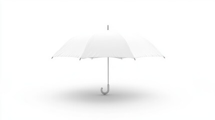 Minimalist white umbrella PNG-style photo, hovering over an invisible object on a white background, symbolizing protection