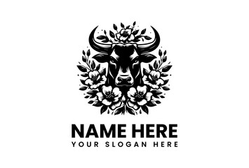 The Majestic Bull: A black and white logo of a stylized bull's head. The design is intricately detailed and radiates power.