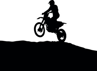 Silhouette of Motorcross Rider Jumping on Dirt Bike over Ground, Isolated on White