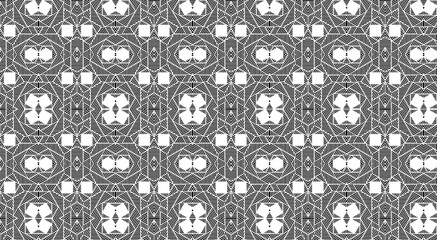 Seamless geometric pattern forming optical illusion with squares, triangles and lines creating abstract flowers, ideal for backgrounds, textures and textile prints