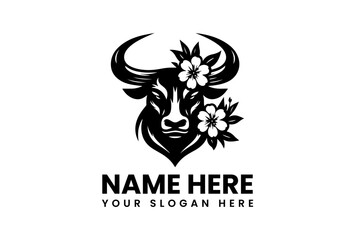 PrintStrong Bull Emblem: A formidable bull, crowned by a majestic floral and bird motif, symbolizes strength and resilience, ideal for representing nature.