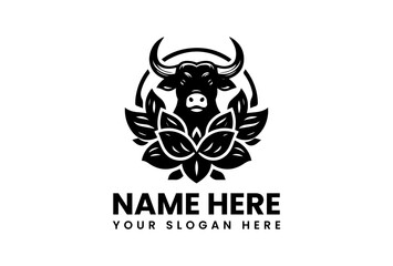 PrintStrong Bull Emblem: A formidable bull, crowned by a majestic floral and bird motif, symbolizes strength and resilience, ideal for representing nature.