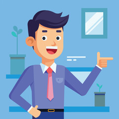 Happy man pointing into a blank copy space spot with two hands