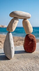 Balanced stones arch on beach