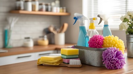 Kitchen cleaning supplies and products for home cleaning and household chores
