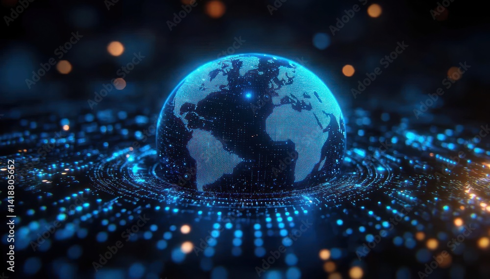 Poster digital globe network connectivity icon representing global communication internet technology cybers