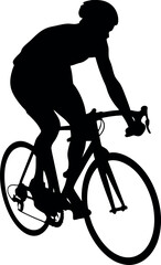 Obraz premium Cyclist Silhouette Riding Bicycle Road Bike, Athlete, Helmet, Black and White Art