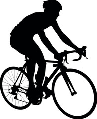 Naklejka premium Cyclist Silhouette on Road Bike, Isolated on White Background, Athletic Figure, Helmet