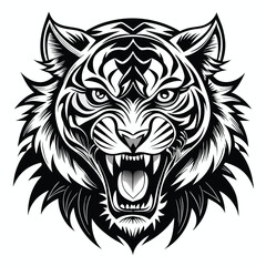 Tiger hade silhouette Black Tiger Head Silhouette – Powerful Wildlife Vector Design
