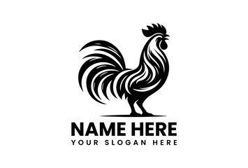 Rooster Emblem: A stylized, monochromatic rooster emblem, perfect for branding, logos, or creative design elements, symbolizing strength, vitality, and a touch of rustic charm.