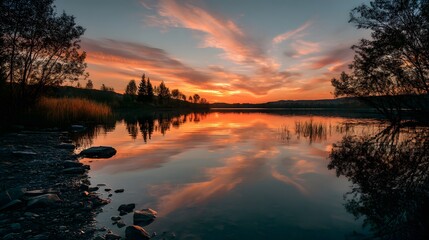 Beautiful sunset lake reflection landscape nature photography scenic view sky
