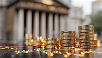 Growing Gold Stacks on Financial Charts Indicate Economic Progress and Investment Opportunities