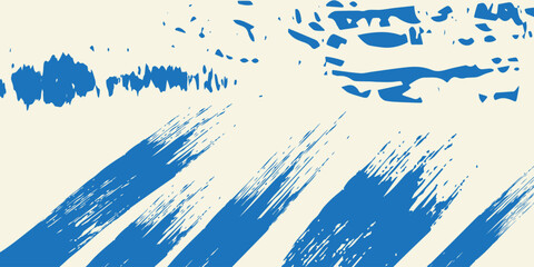 Grunge grainy blue brush stroke with spray texture. Hand drawn distress damaged vintage banner with zigzag bold line. Rough thick brush stroke texture