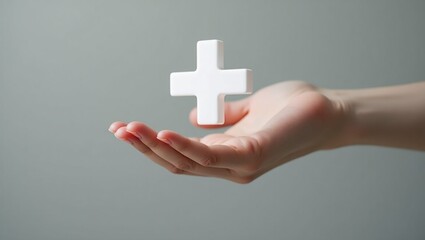 Obraz premium One hand, one side, Bak Khlong, symbol of a hospital or medical practice with a friend behind the white