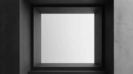 Minimalist square architectural opening with dark frame and bright interior