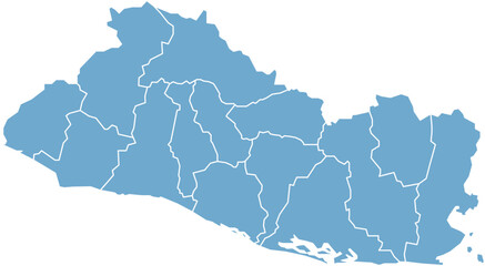 Vector Map of El Salvador – blue Regional Silhouettes with White Department Outlines