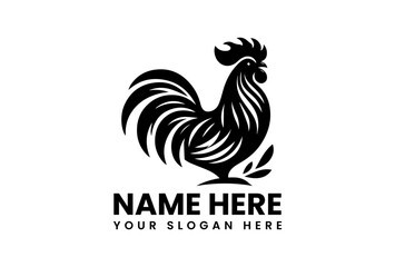 Rooster Emblem: An artistic monochrome emblem showcases a stately rooster. The intricate detailing and elegant lines highlight its regal nature, capturing the essence of farm life.