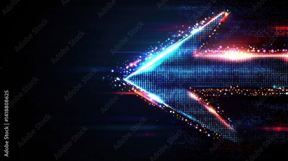 Canvas Prints futuristic arrow pointing right, digital data stream background, technology concept, graphic design