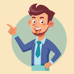 Happy man pointing into a blank copy space spot with two hands