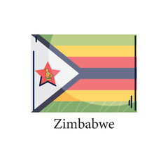 Vector Illustration of the National Flag of Zimbabwe, Featuring Seven Horizontal Stripes of Green, Yellow, Red, Black, and Red, Yellow, and Green Again,