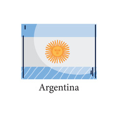 Vector Illustration of the National Flag of Argentina, Featuring Three Horizontal Bands of Light Blue, White, and Light Blue, with a Yellow Sun of May (Sol de Mayo) Centered on the White Band, Isolate