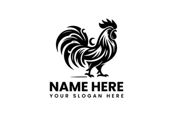 Herald of the Dawn: An elegant emblem of a rooster, a timeless symbol of morning, depicted in a stark, graphic style, ideal for branding or design purposes.