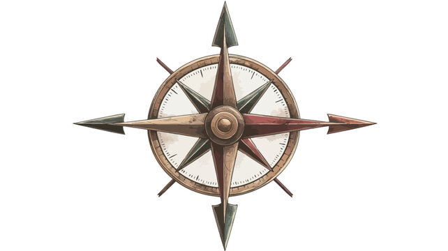 A digitally rendered image depicts a rustic wooden compass. The compass is rendered in a style reminiscent of aged wood.