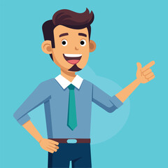 Happy man pointing into a blank copy space spot with two hands