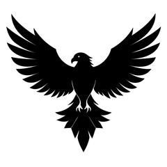Black silhouette of an eagle descending with wings spread wide isolated on transparent background