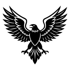 Obraz premium Black Silhouette of Eagle in Flight Majestic Descending Bird with Wings Wide Open on Transparent Background for Photoshop & Vector Projects